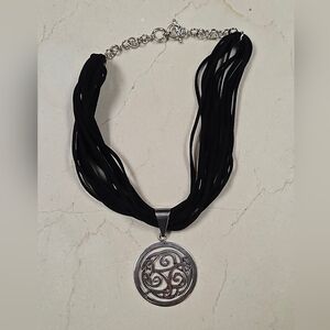 Silpada Black Suede and Silver Swirl Necklace